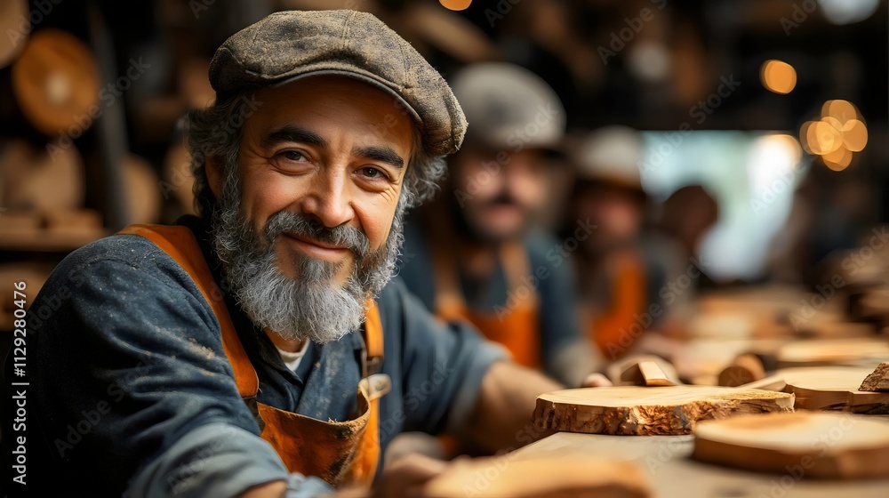 A man with a beard and a hat is smiling at the camera A man with a beard and a hat is smiling at the camera