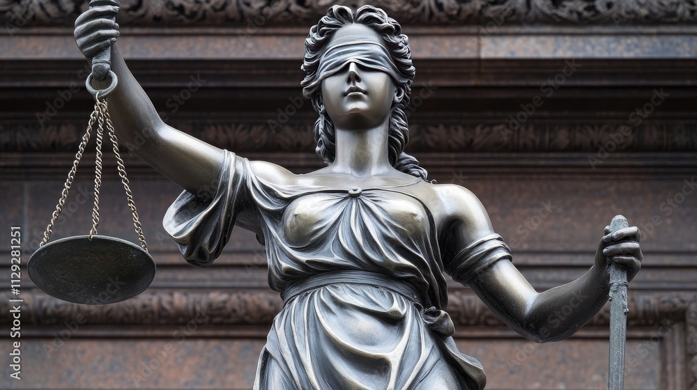 Golden Lady of Justice in a Ruined Court Golden Lady of Justice in a Ruined Court