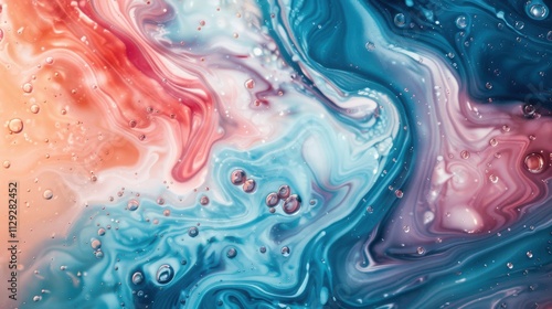 Abstract Fluid Art Swirling Colors and Bubbles