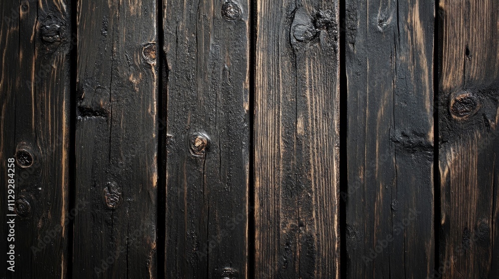 A close-up view of dark wooden planks with a textured surface. A close-up view of dark wooden planks with a textured surface.