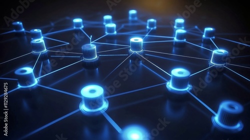 Abstract blue digital network structure on black background showing interconnected nodes