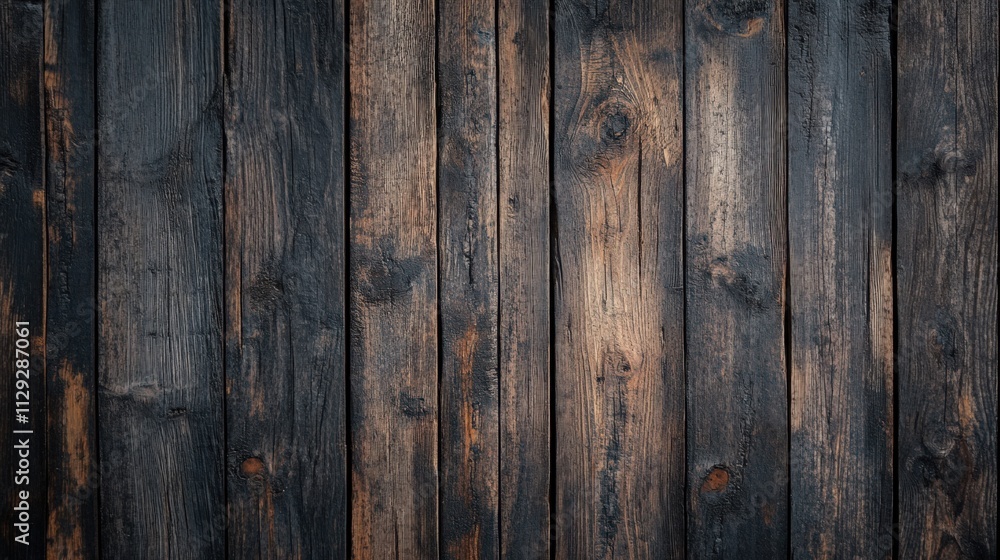 Dark wooden planks with textured surface create an aged and rustic appearance in a cozy setting Dark wooden planks with textured surface create an aged and rustic appearance in a cozy setting