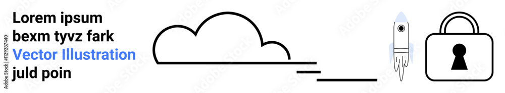 Cloud represents online storage, rocket symbolizes fast data transfer, lock signifies security. Ideal for cybersecurity, cloud computing, data protection, tech innovation, digital solutions, online Cloud represents online storage, rocket symbolizes fast data transfer, lock signifies security. Ideal for cybersecurity, cloud computing, data protection, tech innovation, digital solutions, online