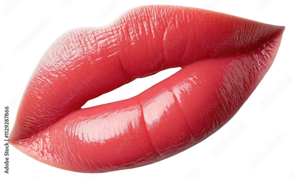 Brightly colored glossy red lips close-up on a white background Brightly colored glossy red lips close-up on a white background