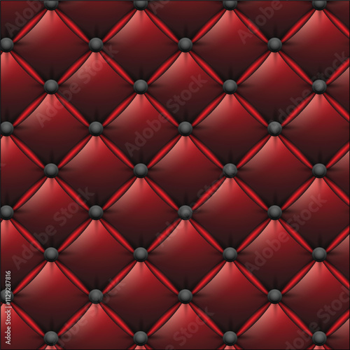 Red retro vintage tufted sofa upholstery texture background, vector 