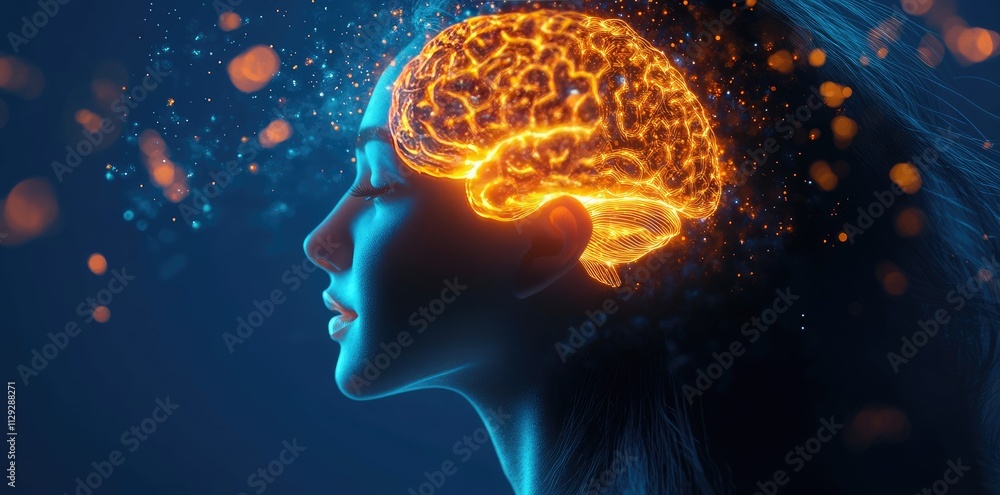 Female Brain Visualization, Showing Active Neural Pathways Female Brain Visualization, Showing Active Neural Pathways