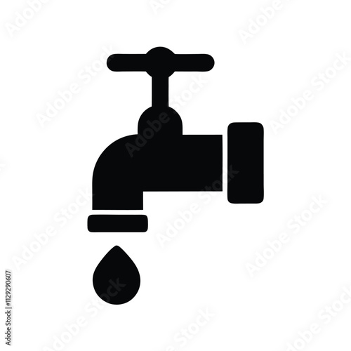 a black and white icon of a faucet with a single drop of water coming out of it.