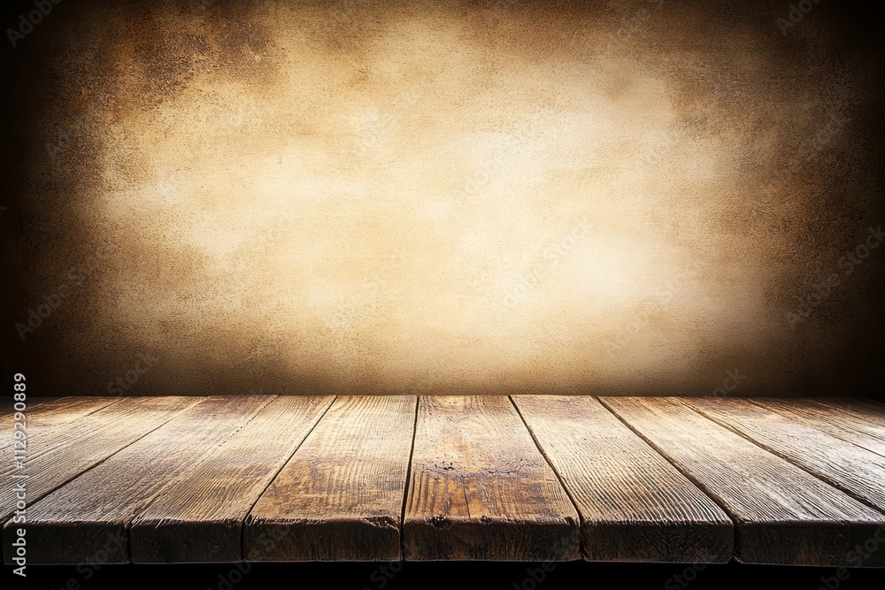 Rustic wooden table against a textured, grunge background. Rustic wooden table against a textured, grunge background.