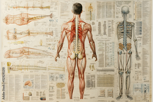 Wallpaper Mural Back pain anatomy collage: highlighted areas emphasizing medical and rehabilitation concepts, AI Generated Torontodigital.ca