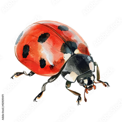 A watercolor painting of a Ladybug, resting on a leaf. Ladybug vector.