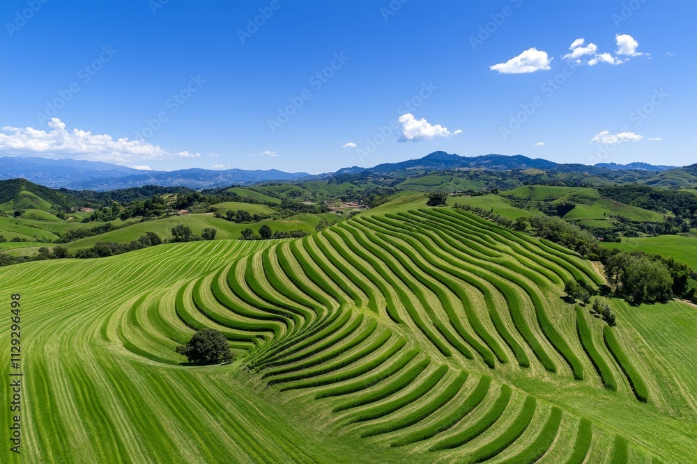 A vibrant agricultural landscape using sustainable farming practices, with visible carbon capture efforts such as biochar and cover crops A vibrant agricultural landscape using sustainable farming practices, with visible carbon capture efforts such as biochar and cover crops