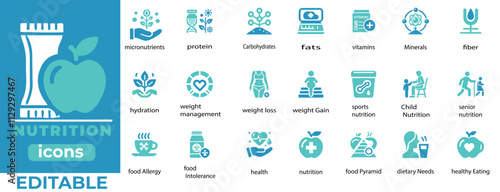 
Editable Nutrition Icon Set Customizable, high-quality designs for health, diet, fitness, and food-related projects
