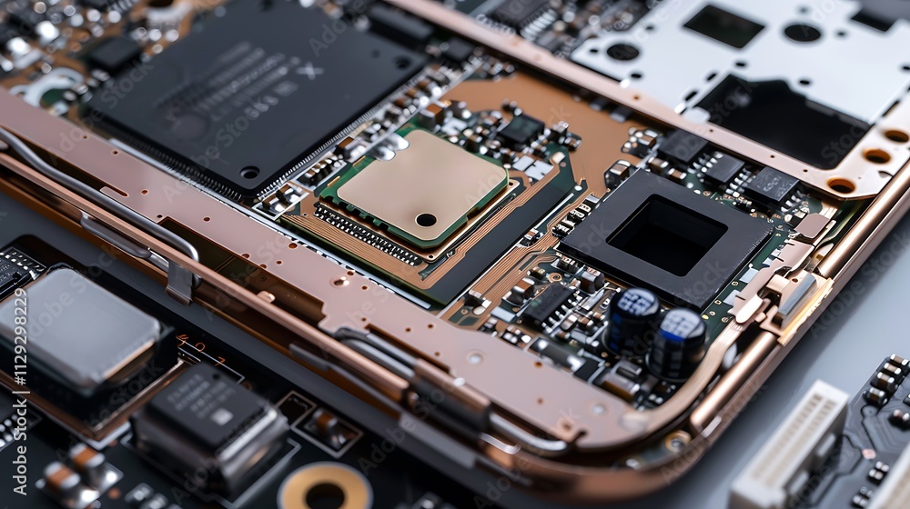 Electronic Chip and CPU from a Disassembled Mobile Phone, Highlighting the Intricate Components and Technology Behind Modern Smartphones and Their Performance Electronic Chip and CPU from a Disassembled Mobile Phone, Highlighting the Intricate Components and Technology Behind Modern Smartphones and Their Performance