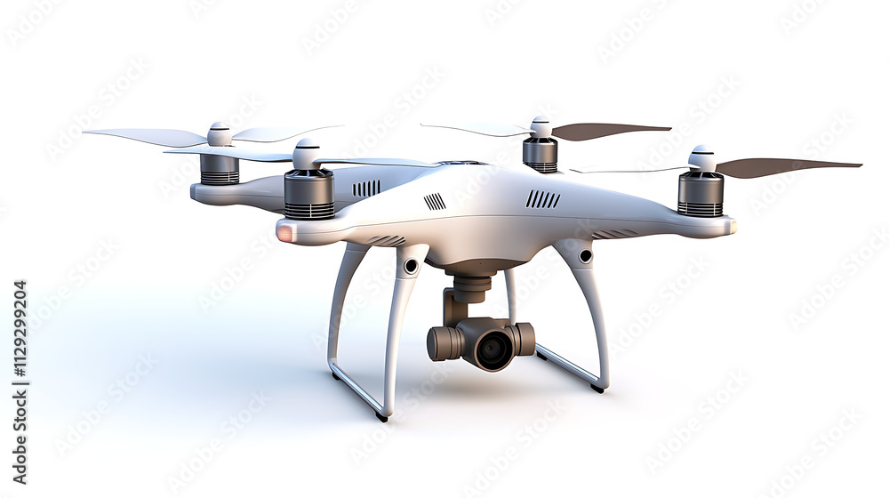 A white drone with two propellers is sitting on a white background A white drone with two propellers is sitting on a white background