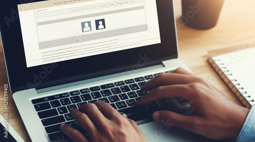 Person updating resume on laptop screen with professional website layout for career planning