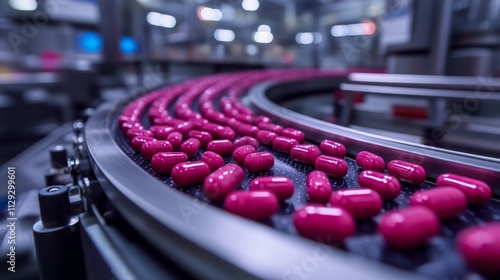 Colorful Capsules on Pharmaceutical Production Conveyor