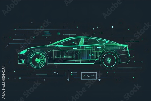 Futuristic Electric Car Design Digital HUD Interface Technology Concept