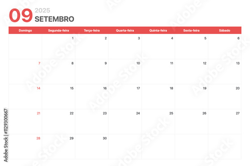 Calendário 2025. A semana do calendário 2025 começa no domingo. Calendário corporativo minimalista para Setembro 2025 photo