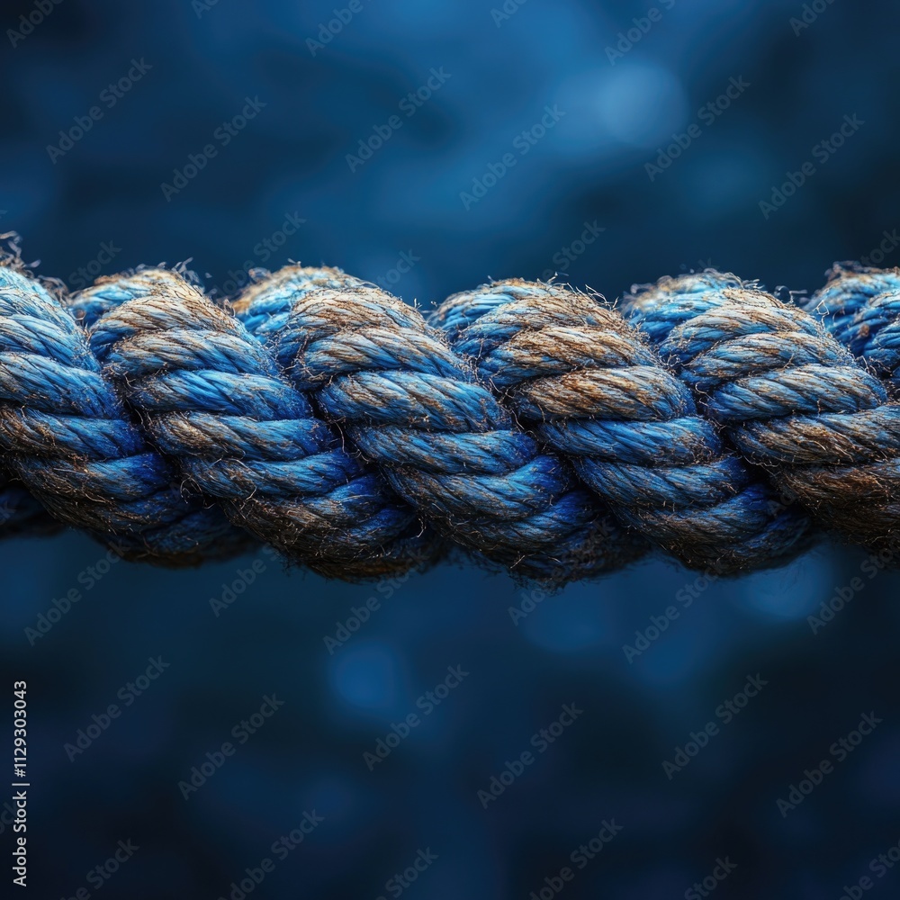 A close-up shot of a rope against a blue background, suitable for use in decorative or industrial design projects A close-up shot of a rope against a blue background, suitable for use in decorative or industrial design projects