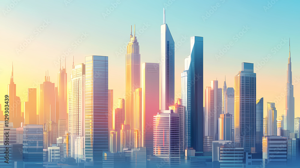 Modern skyscrapers on a sunny day in dubai. Horizon. Illustration Modern skyscrapers on a sunny day in dubai. Horizon. Illustration