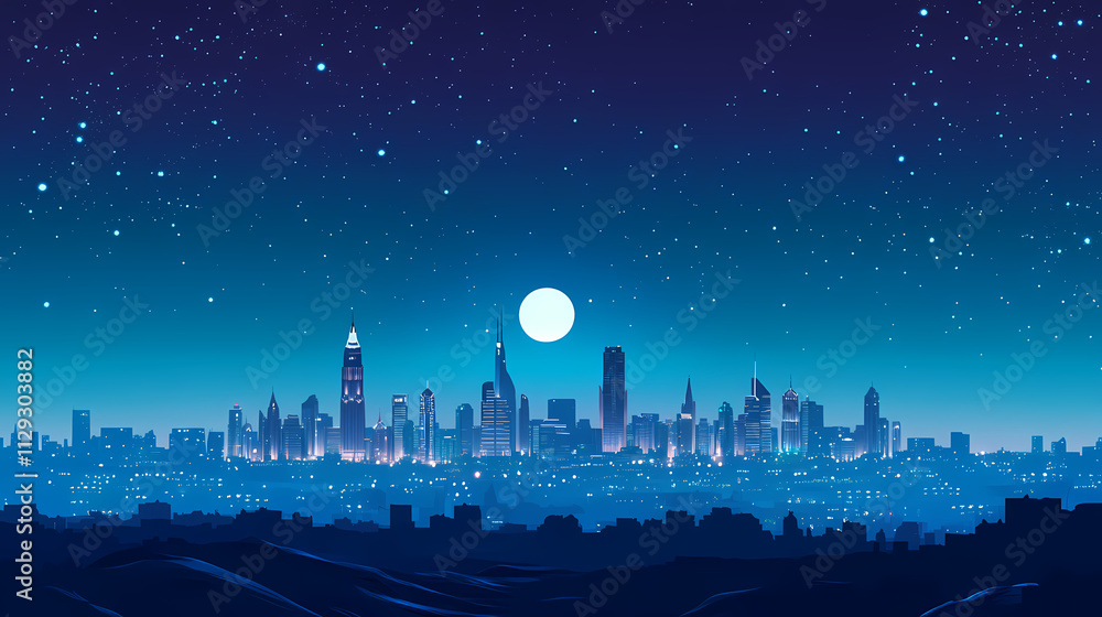 Fototapeta premium Riyadh skyline at night a panoramic view of the city's iconic buildings, riyadh , saudi arabia , skyline , cityscape , night. Horizon. Illustration