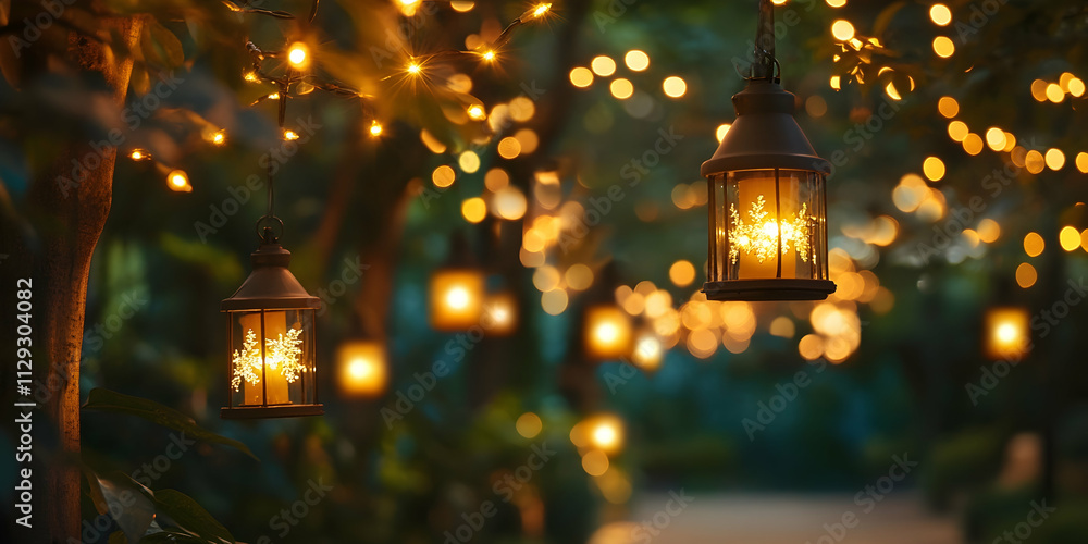 Festive outdoor lighting display with a warm holiday ambiance . illustration Festive outdoor lighting display with a warm holiday ambiance . illustration