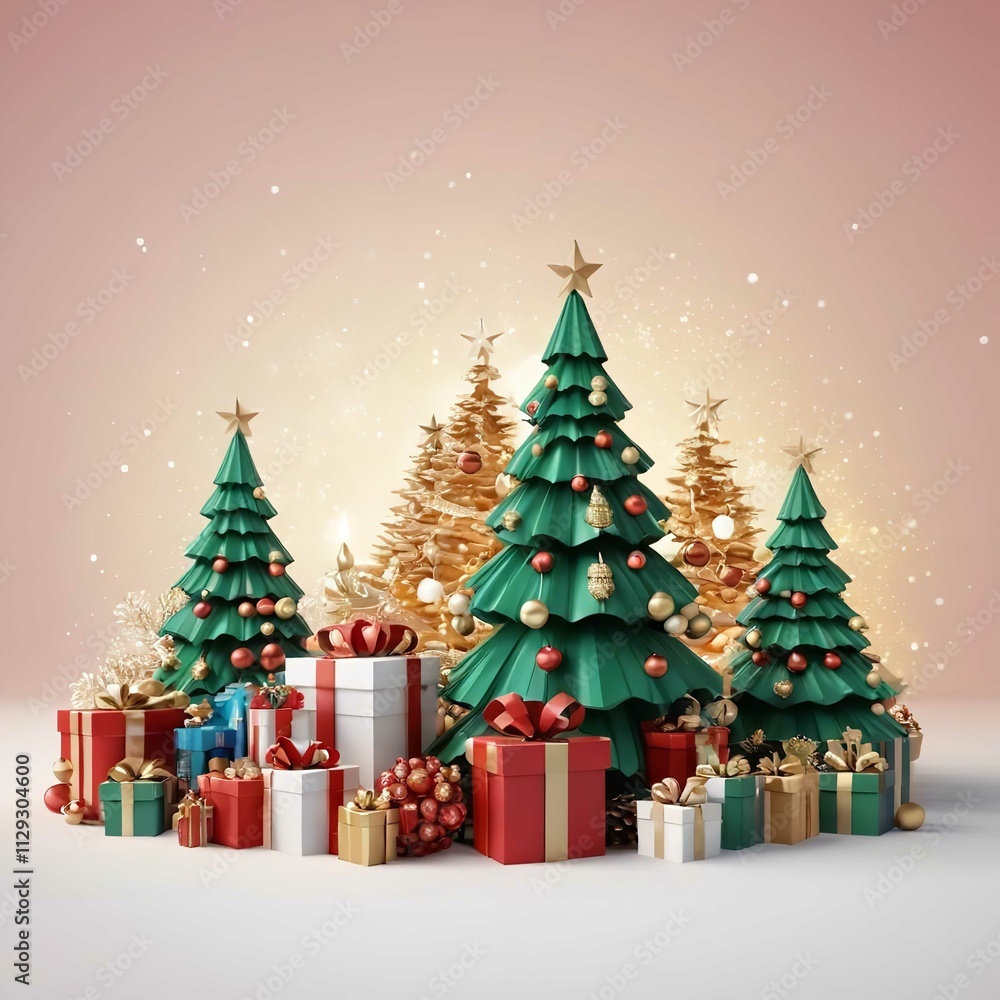 Christmas Tree With Baubles And Blurred Shiny Lights Christmas Tree With Baubles And Blurred Shiny Lights