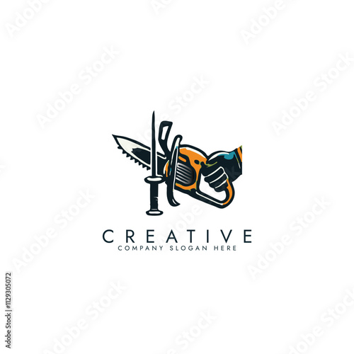 chainsaw logo tool vector illustration logo design