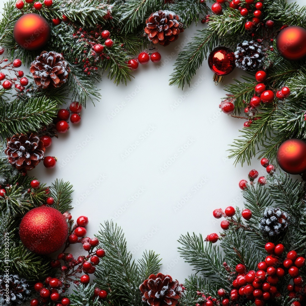 A festive Christmas wreath adorned with red and green ornaments, perfect for holiday decorations A festive Christmas wreath adorned with red and green ornaments, perfect for holiday decorations