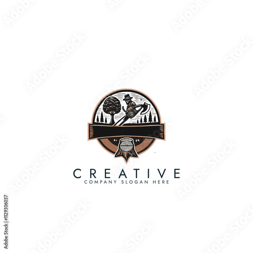 chainsaw logo tool vector illustration logo design