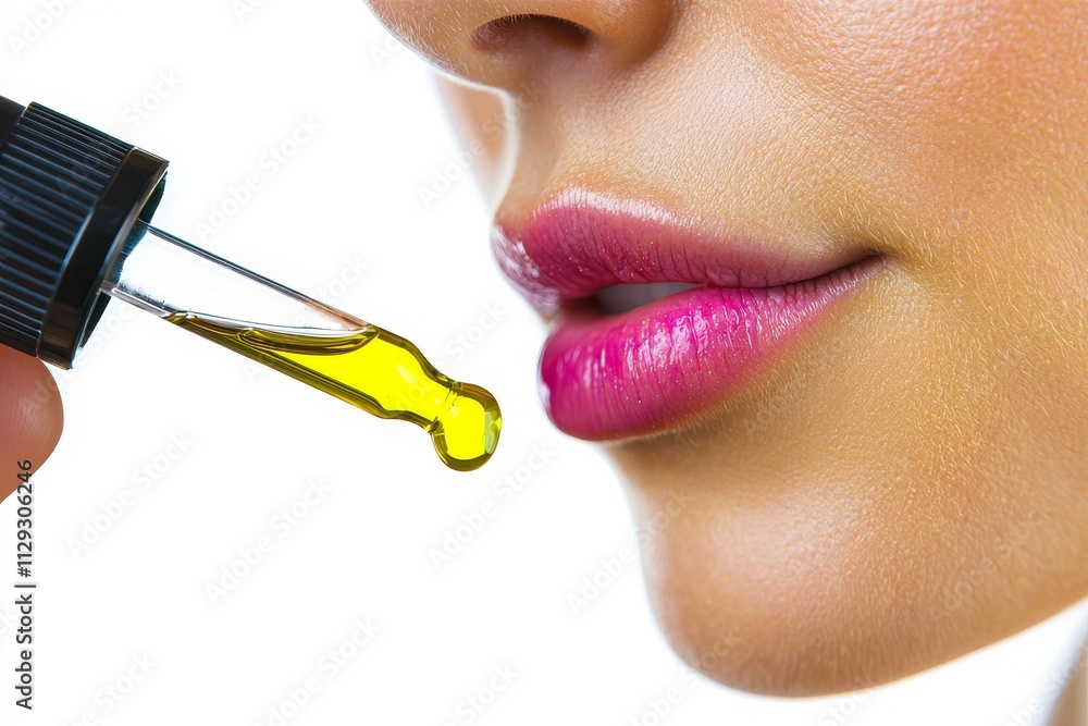 Obraz premium Applying serum to her radiant skin is part of a woman's skincare routine.