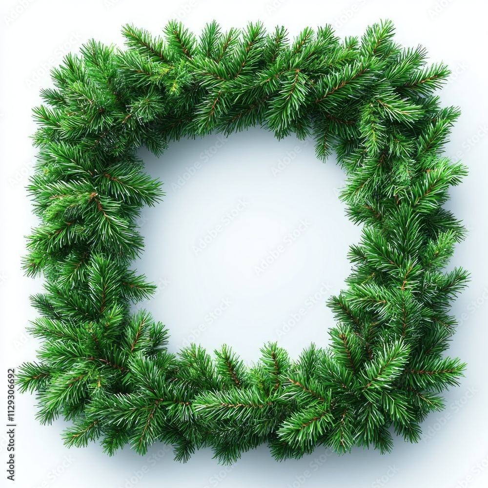 A festive holiday decoration made from natural pine branches on a clean white background A festive holiday decoration made from natural pine branches on a clean white background
