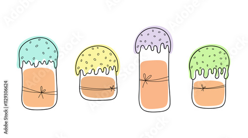 Easter cakes, vector color illustration isolated on a white background, hand-drawn, doodle. Decorative festive element, icon for decoration, design, decor, flat design. A collection of sweet pastries