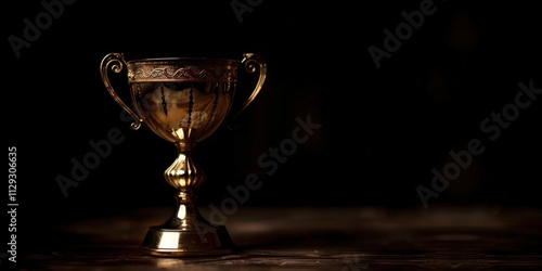 golden trophy placed on black background and copy space abstract wall photo