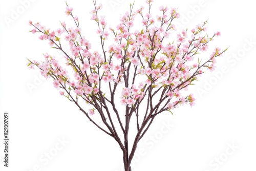 A tree with vibrant pink flowers blooming against a clean white background, great for various designs and concepts