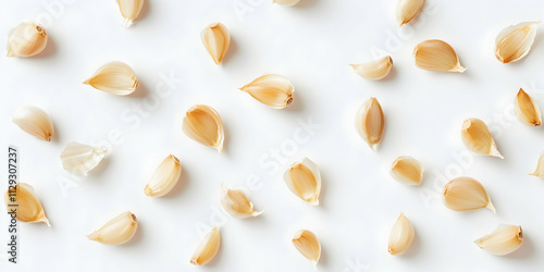 Garlic cloves isolated on a white background for a minimal food presentation . illustration