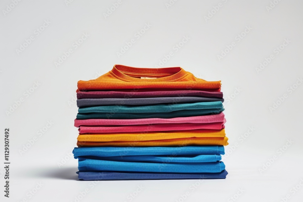 A collection of colorful shirts stacked on top of each other A collection of colorful shirts stacked on top of each other
