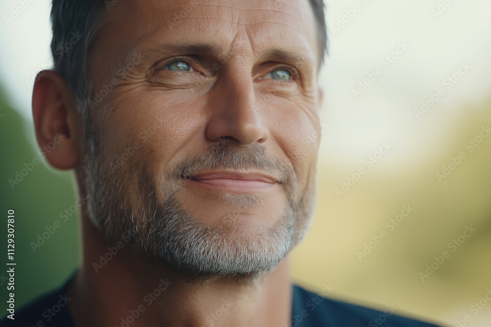 A man with a beard and gray hair is smiling. He has a blue eye. The man is looking at the camera A man with a beard and gray hair is smiling. He has a blue eye. The man is looking at the camera