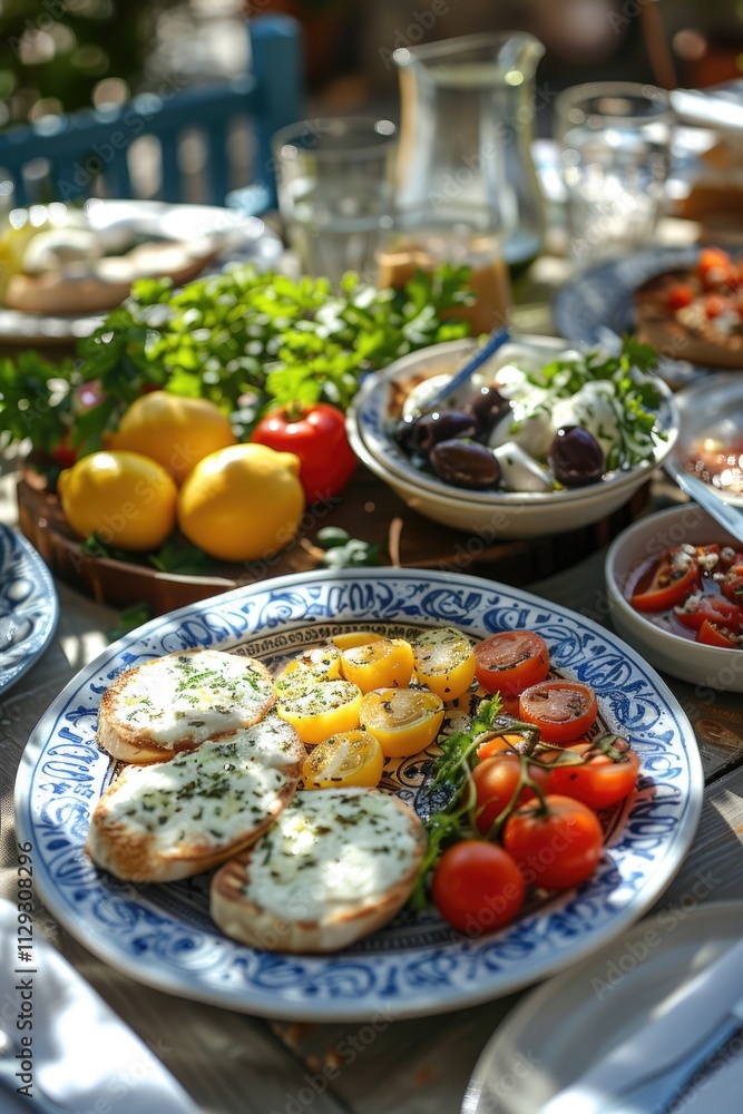 A wooden table filled with various dishes A wooden table filled with various dishes