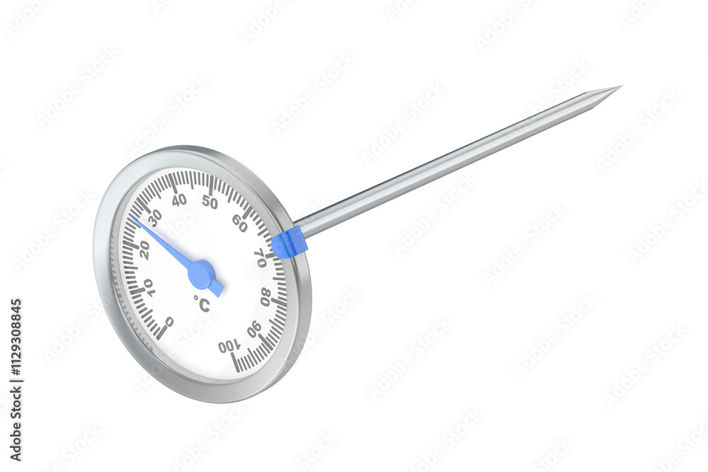 Analog kitchen thermometer on transparent background