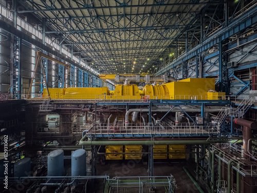 Cilegon, Indonesia-November 23, 2024: The steam turbine at coal-fired power plant to produce rotation for generator. photo