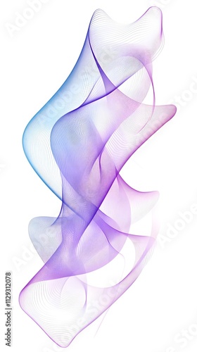 A vector illustration of purple and blue wavy lines on a white background, representing sound waves