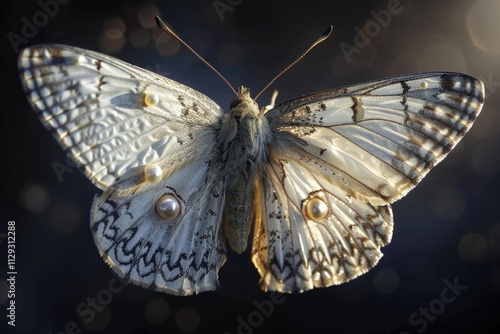 A detailed view of a butterfly perched on a dark surface, ideal for use in nature or wildlife photography