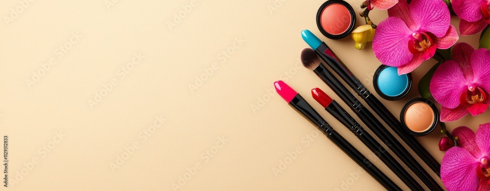 Beauty scene showcasing facial care products. Makeup and skincare idea. Beauty scene showcasing facial care products. Makeup and skincare idea.