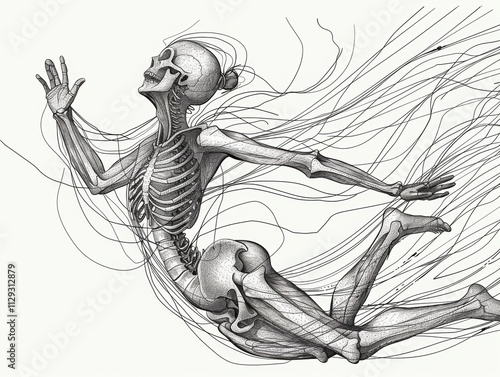 Ethereal Skeleton s Energetic Movement in Monochrome Abstraction photo