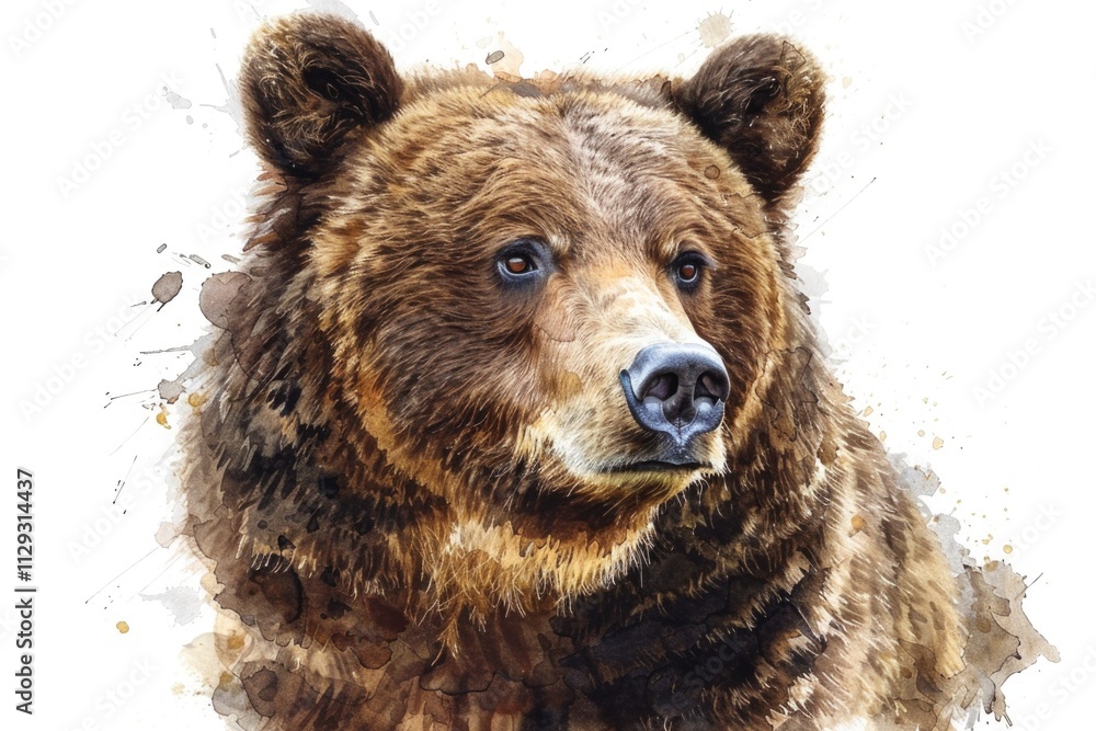 A single brown bear sitting on a white background A single brown bear sitting on a white background