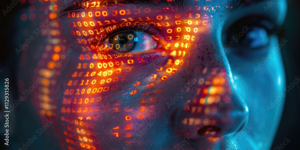 Close-up shot of a person's face with numbers, possibly for identification or tracking purposes Close-up shot of a person's face with numbers, possibly for identification or tracking purposes