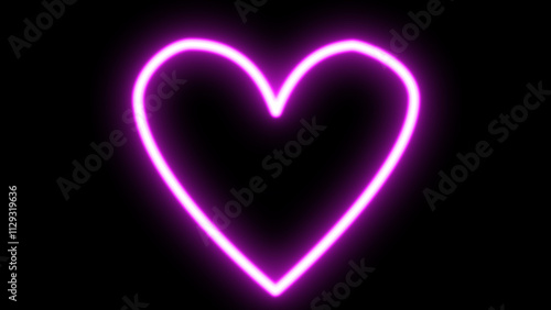 Heart in neon color on a black background. Happy Valentine's Day. Postcards for February 14