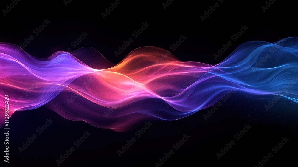 Vivid abstract waveforms of glowing neon light on dark background Vivid abstract waveforms of glowing neon light on dark background