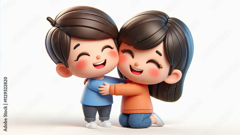 Joyful embrace of two children playful studio setting 3d render light background friendship concept Joyful embrace of two children playful studio setting 3d render light background friendship concept